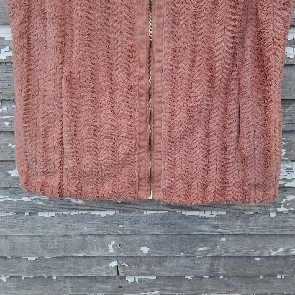 Marc New York Coral Faux Fur Vest with Gold Zipper